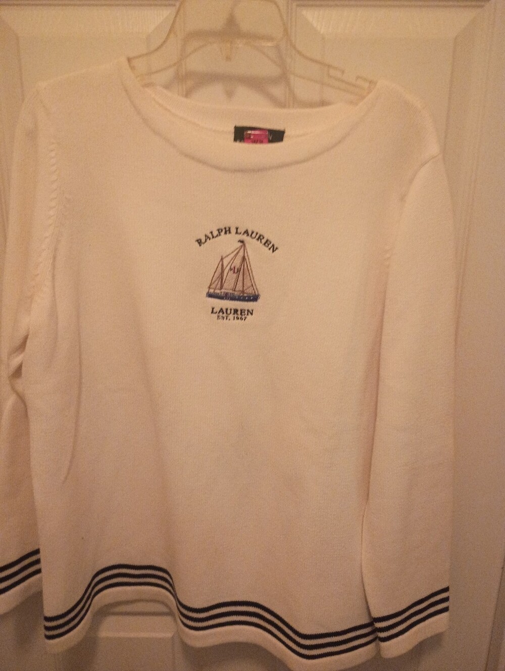 RALPH LAUREN NAUTICAL SWEATER... White w/Blue Stripes... Size 1X... Like New